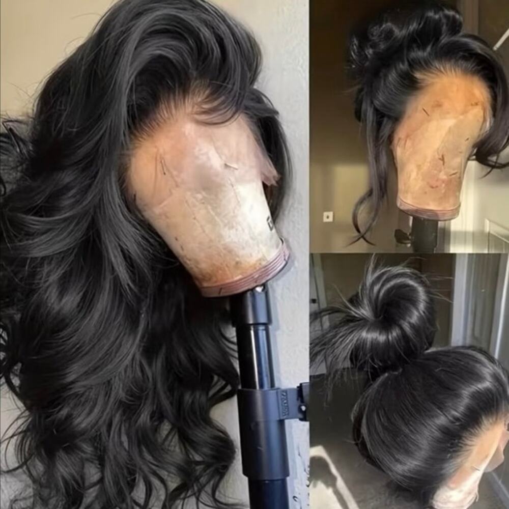 26” 3x4 lace closure synthetic black wig loose wave curl